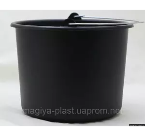 Круглое хозяйственное (строительное) ведро 12л из переработанного пластика с мерной шкалой (черный цвет)