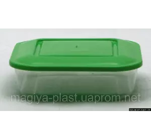 Пластиковый квадратный контейнер-лоток 0.6л с жесткой крышкой (разные цвета крышки)