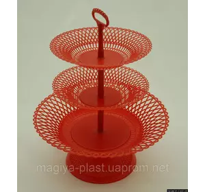 Пластиковая круглая хлебница с тремя ярусами (красный цвет)