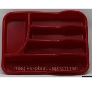Пластиковый прямоугольный лоток-вкладыш в шуфлядку для столовых приборов 34см х 26см (красный цвет)