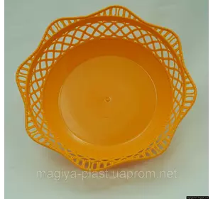 Пластмассовая ажурная круглая корзинка для хлеба Ø25 см (оранжевый цвет)