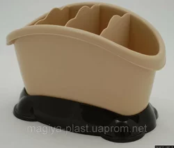 Пластиковая подставка-сушка для столовых приборов "Овальная" (бежевый+коричневый цвет)