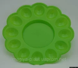 Пасхальная пластмассовая фигурная тарелка-подставка на 12 яиц и праздничный кулич Ø24 см (зеленый цвет)