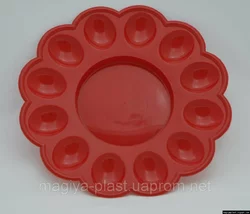 Пасхальная пластмассовая фигурная тарелка-подставка на 12 яиц и праздничный кулич Ø24 см (красный цвет)