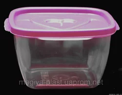 Пластиковый квадратный контейнер (лоток) 0.6л "Сердечко" с мягкой крышкой (разные цвета крышки)