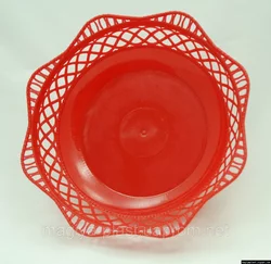 Пластмассовая ажурная круглая корзинка для хлеба Ø25 см (красный цвет)
