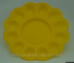 Пасхальная пластмассовая фигурная тарелка-подставка на 12 яиц и праздничный кулич Ø24 см (желтый цвет)