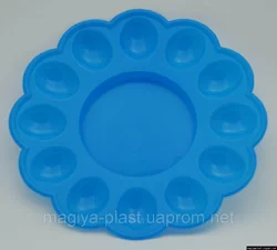 Пасхальная пластмассовая фигурная тарелка-подставка на 12 яиц и праздничный кулич Ø24 см (голубой цвет)