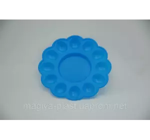 Пасхальная пластмассовая фигурная тарелка-подставка на 12 яиц и праздничный кулич Ø24 см (синий цвет)