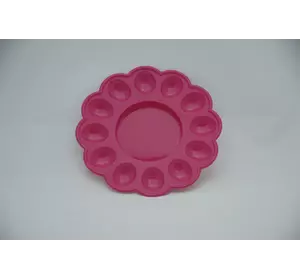 Пасхальная пластмассовая фигурная тарелка-подставка на 12 яиц и праздничный кулич Ø24 см (малиновый цвет)